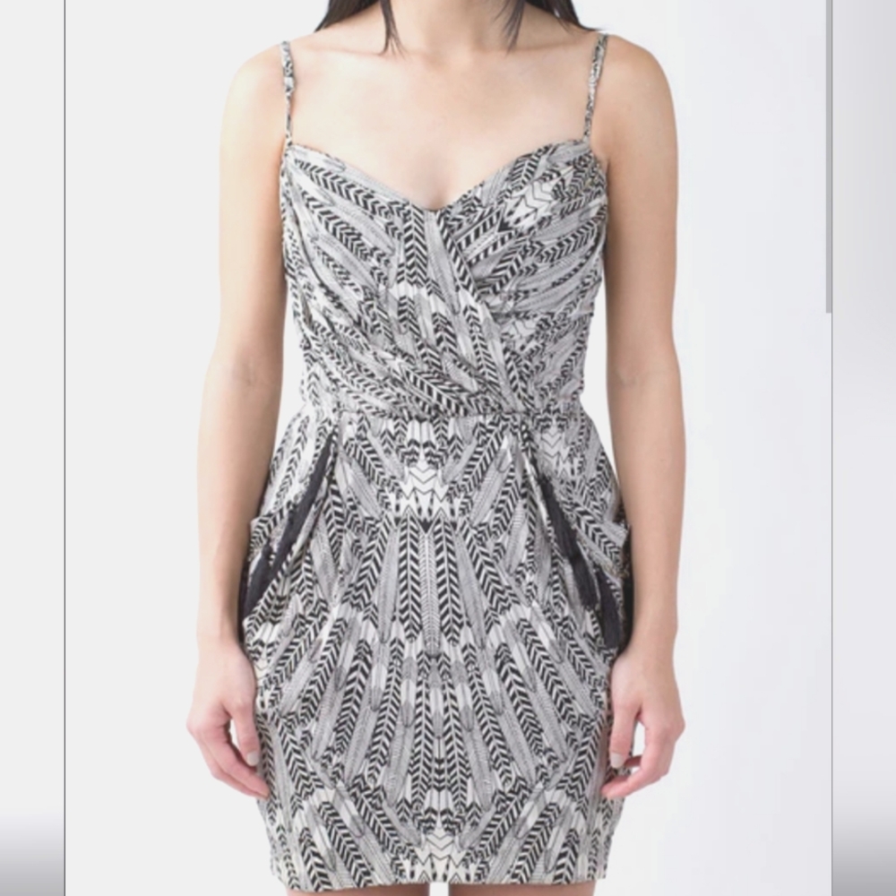 Mara Hoffman Spaghetti Straps Tassle Printed Mini Summer Fitted Dress Size XS